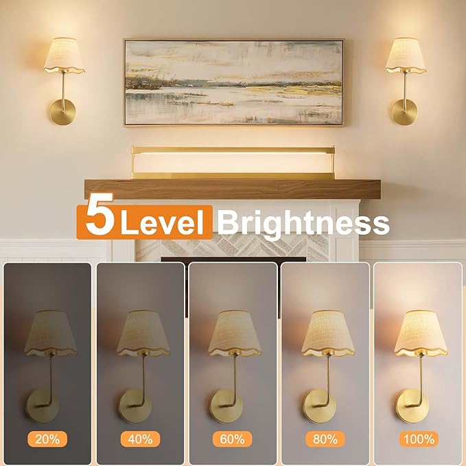 ADISUN Battery Operated Wall Sconce Set of 2, Gold Wall Lamps for Living Room, Rechargeable Bulbs, RGB. Rattan Shade Wireless Wall Lights for Bedroom Living Room Hallway Kitchen(Bulbs Included)