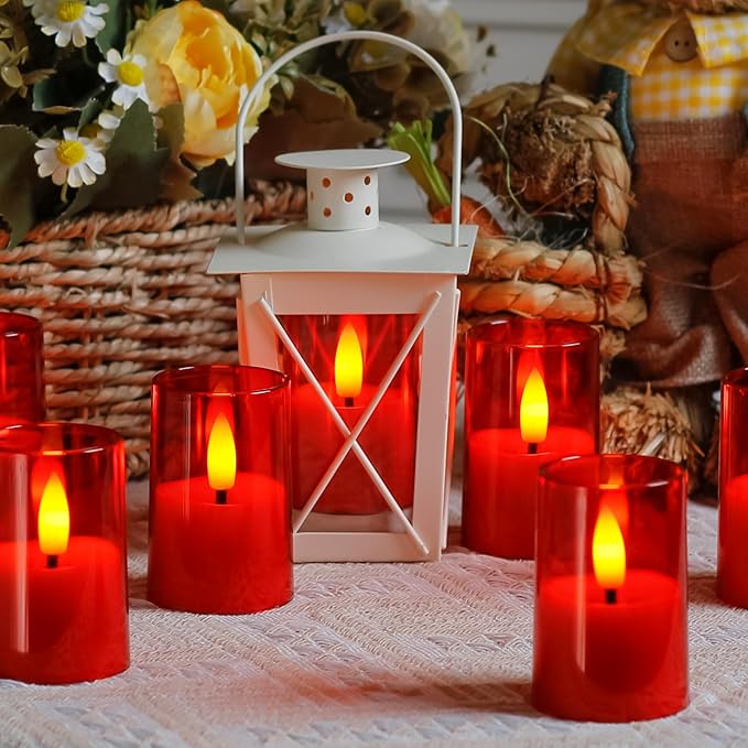 Flameless Small Tea Light LED Candles, Acrylic Battery Operated Votive 1.7" x2.5" with Remote Control and Timer, Tealight Red Flickering Warm Light Pack of 15 Electric Long Lasting