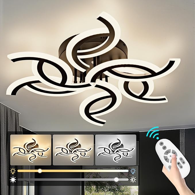 28.1 Inch Modern LED Ceiling Light with Remote, 3 Color Dimmable 56W, CRI90+ 3000-6500K Acrylic Ceiling Light Fixture for Living Room/Bedroom/Dinning Room