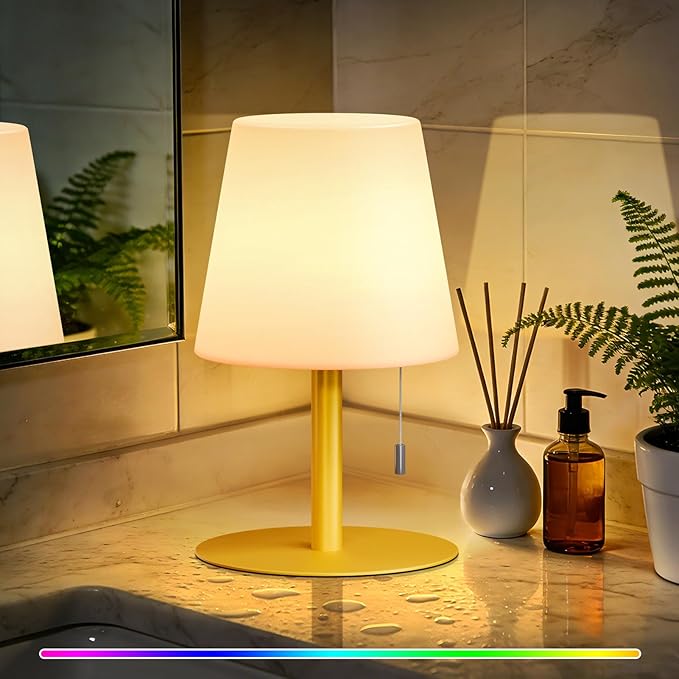 uuffoo Shower Lamp Waterproof 8 Colors, Shower Light Rechargeable Cordless Battery Operated, LED Outdoor Table Lamps Dimmable Portable for Indoor Outdoor Bathroom Home Patio (Gold)