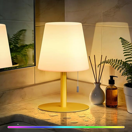 uuffoo Shower Lamp Waterproof 8 Colors, Shower Light Rechargeable Cordless Battery Operated, LED Outdoor Table Lamps Dimmable Portable for Indoor Outdoor Bathroom Home Patio (Gold)