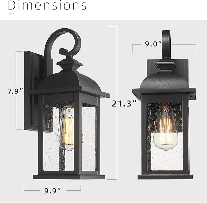FEMILA Outdoor Wall Sconce, 21" Large Outdoor Wall Lantern Porch Lights for Entryway, Patio, Garage, Doorway, Anti-Rust Waterproof, UL Listed, 4FD54B2 BK