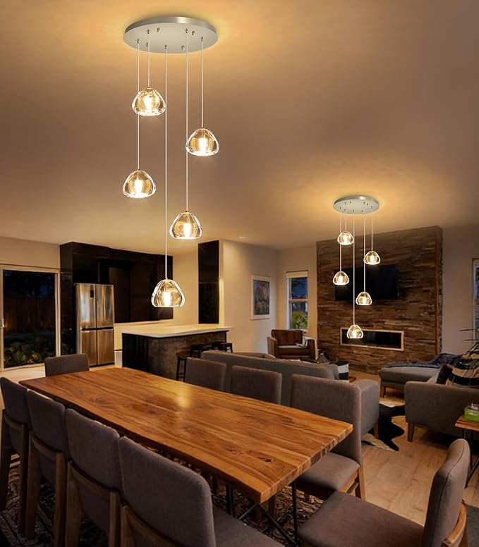 HAIXIANG Modern LED Chandeliers Dining Room Kitchen Pendant Lights Lighting for Island Dimmable Fixtures Floating Bubble Crystal 2700K 6000K Remote Dimming 5-Lights