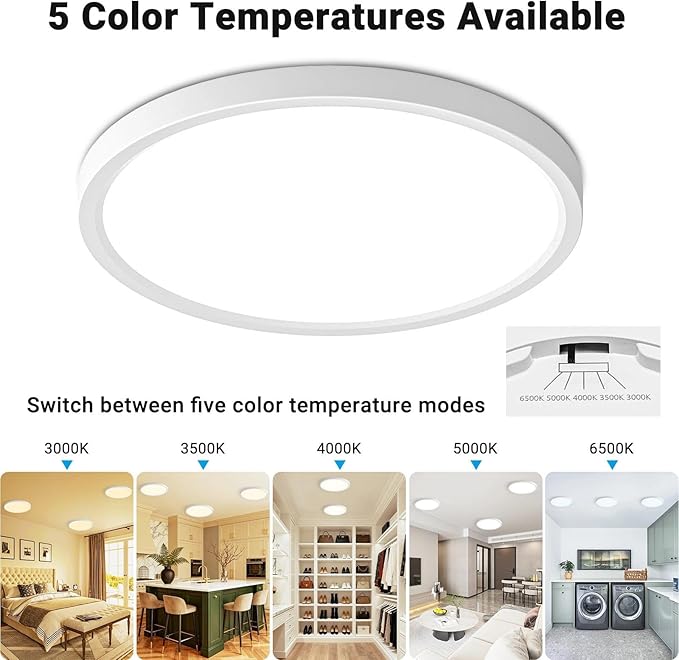 4 Pack LED Flush Mount Ceiling Light,7Inch 15W,3000K/3500K/4000K/5000K/6500K 5 Color Temperatures Ceiling Light Fixture for Kitchen Porch Hallway Bedroom Bathroom and Closet,White