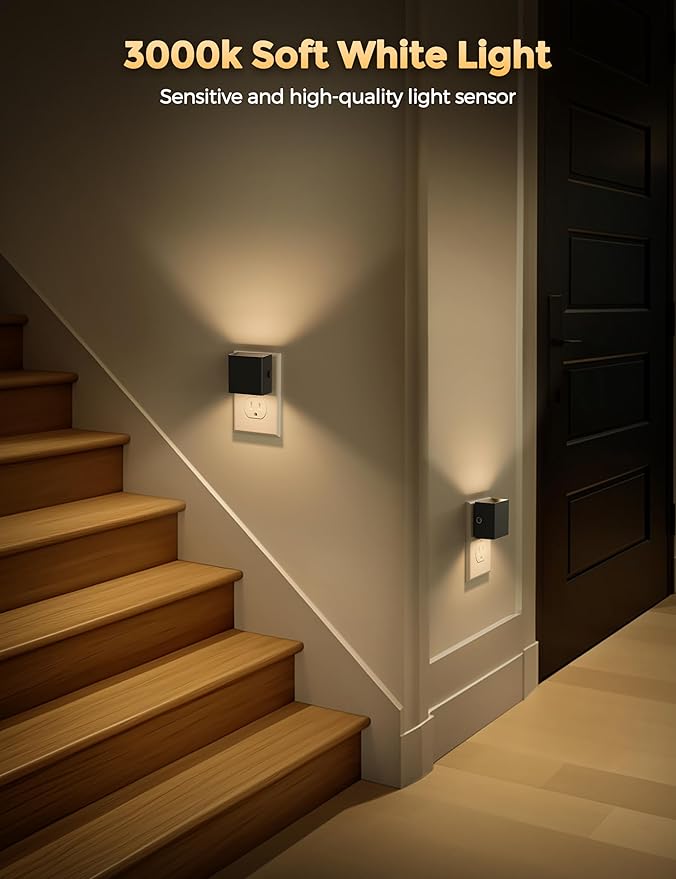 DORESshop LED Night Lights Plug into Wall [4 Pack], Plug in Nightlight, 3 Level Brightness Adjustable Night Light, Dusk to Dawn Sensor, Nightlights for Adults, Bedroom, Bathroom, Hallway, 3001K