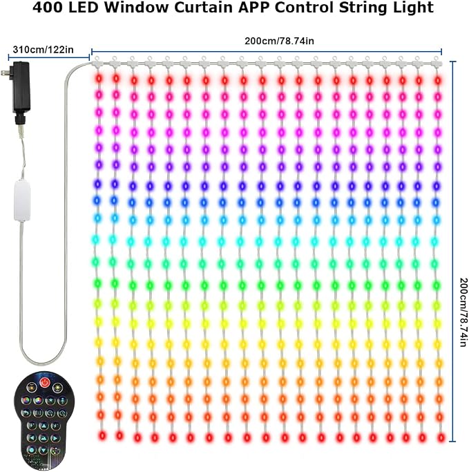 AKEPO Programmable Colorful Smart LED Window Hanging Curtain Lights, IP65 400 RGB LED APP Control DIY Text and Pattern Fairy Lights for Proposal, Wedding Curtain Backdrop, Party, Xmas or Home Decor