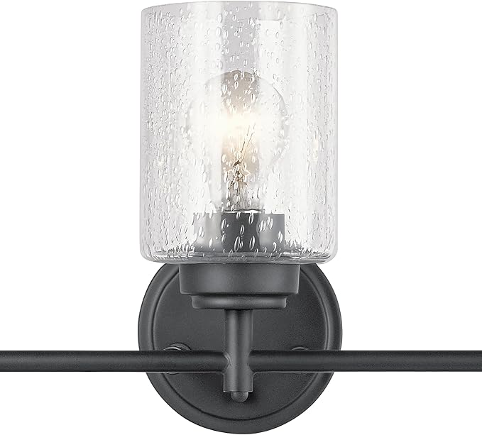 Kichler Winslow 21.5" 3-Light Bathroom Vanity Light Fixture with Clear Seeded Glass in Black, Modern Wall Mount Lighting for Mirror over Vanity in Bathroom, 45886BK
