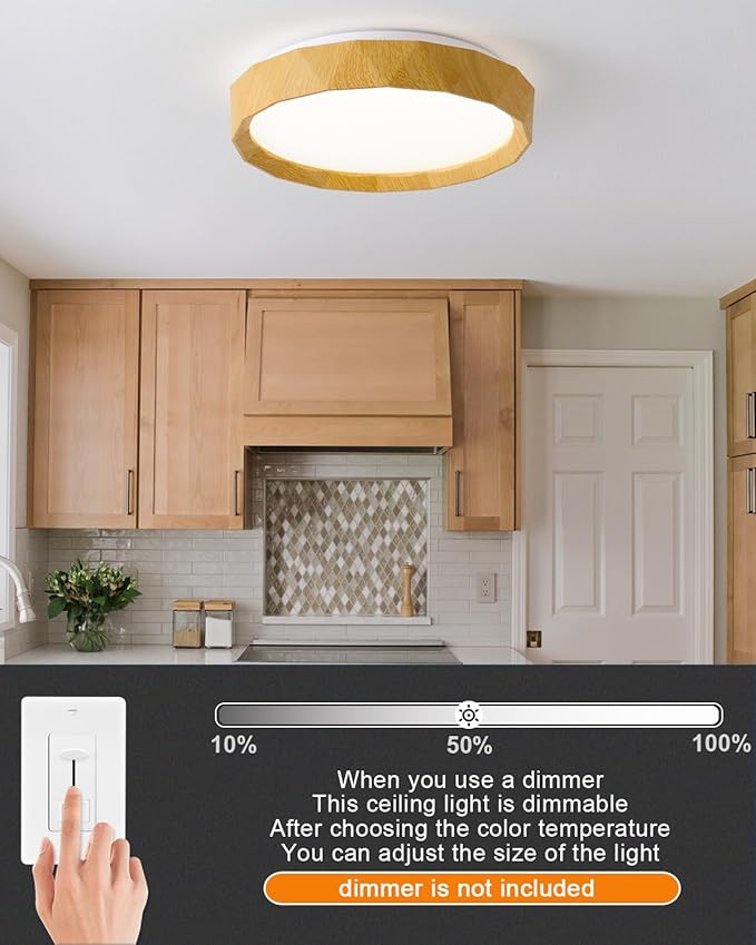 ANYLOVE 15 inch LED Flush Mount Ceiling Light Fixture,3000K 4000K 5000K Adjustable Ceiling Lights, Farmhouse Oak Wood Grain Ceiling Light for Bedroom Hallway Bathroom Kitchen