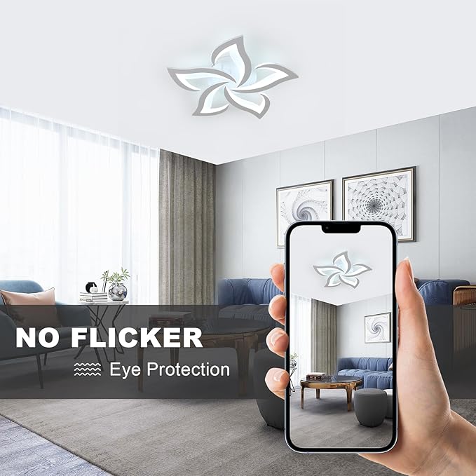 5-Petal Flower LED Ceiling Light Fixture, 23.6 inch 6500K Cool White Modern LED Flush Mount Ceiling Lights, White Acrylic Ceiling Lamp for Living Room Bedroom Dinning Room Kitchen