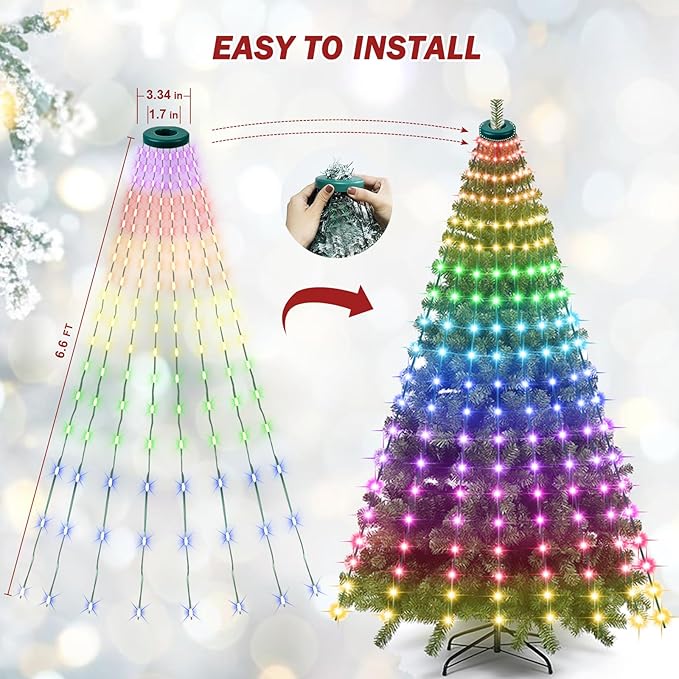 Smart Christmas Tree Lights, 200 LEDs Christmas String Lights with Remote Control & APP for Indoor Outdoor , 6.6FT x 10 Lines Fairy Lights with DIY scenarios 24 Modes for Xmas Tree Decorations
