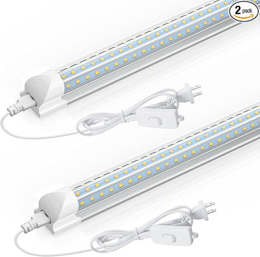 CNSUNWAY LED Shop Light 2FT, 24W 3600LM 6500K Super Bright, T8 Integrated LED Light Fixture, D-Shape, Linkable Utility Shop Lights for Cabinet, Garage, Workbench, Basement, 2 Pack