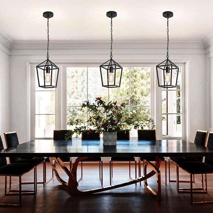 Black Pendant Lights Over Island Farmhouse Kitchen Hanging Light Fixtures Modern Glass Hallway Pendant Light Industrial Metal cage Adjustable Mini Chandeliers for Dining Room Bathroom Foyer
