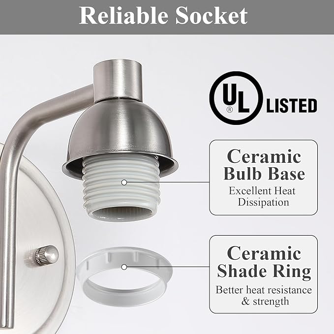 Mecgirn Brushed Nickel Milk Glass Wall Sconces, 1 Pack Hardwired Indoor Wall Light Fixtures for Living Room, Hallway, Bedroom, Ceramic E26 Sockets (Bulbs Not Included)