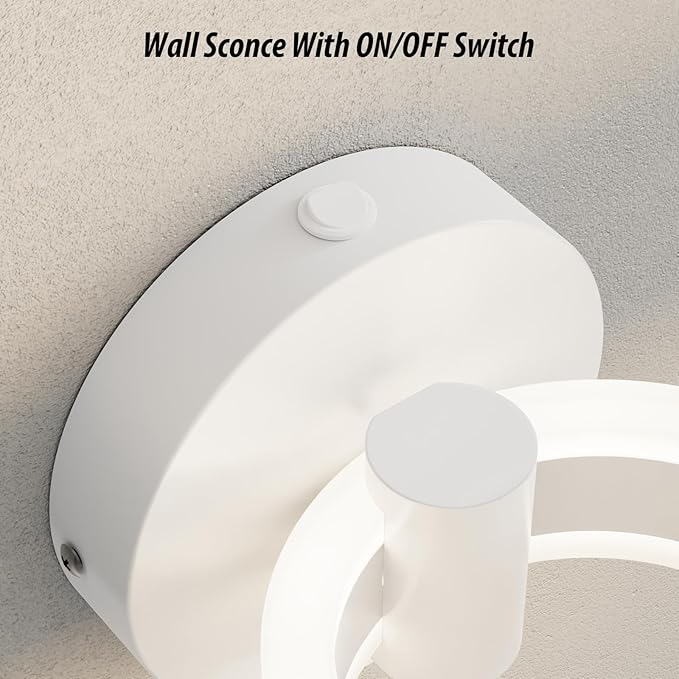 LED Wall Sconces Set of Two with ON/Off Switch, White Rotatable Hardwired Wall Light Fixtures, Built in USB Charging Port, Modern Wall Decor for Bed Lighting.