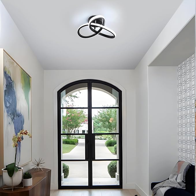 Modern LED Ceiling Light, 22W Spiral Design Hallway Light Fixtures 6500K Cool White Light Lamps for Corridor Aisle Balcony Bedroom Kitchen Office (Black)