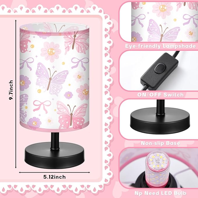 Glooglitter Butterfly Table Lamp 3 Colors Dimmable Lights Butterfly Room Bedroom Decor 9.72 x 5.12 Inch Pink Night Light Bedside Lamps Decoration for Bedroom Desk Birthday Gifts Home Decor