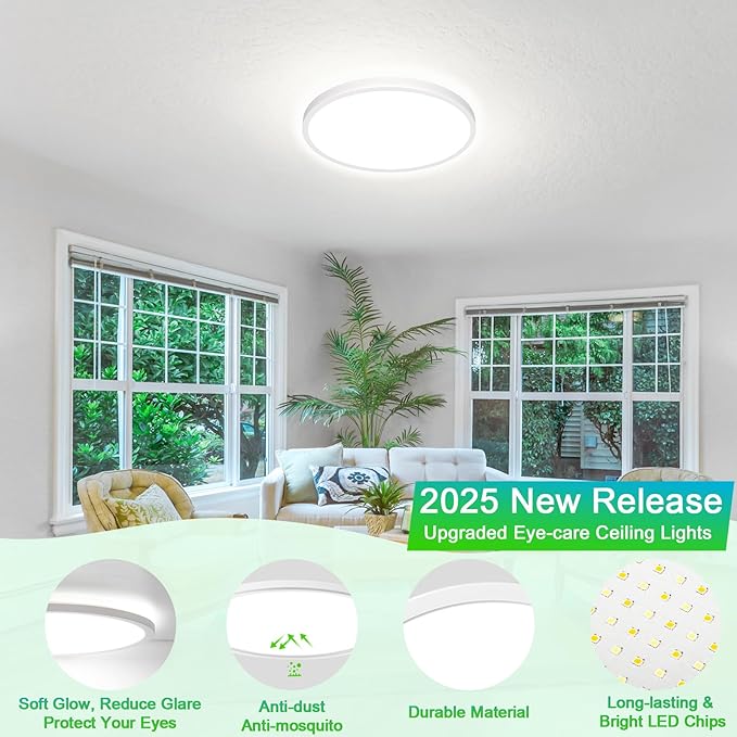 GoBright 2-Pack 15W Dimmable LED Flush Mount Ceiling Lights, 7 Inch 1800LM Ultra Thin Round Light Fixtures Ceiling Mount, 2700K-6500K 5CCT Selectable, Modern LED Lamps for Stairwell, Basement, White