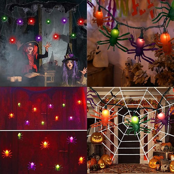 SUNSGNE Halloween Spider String Lights, 8.5Ft Halloween String Light with 10 Spider Lights for Party, Curtain, House, Garden, Yard Decor