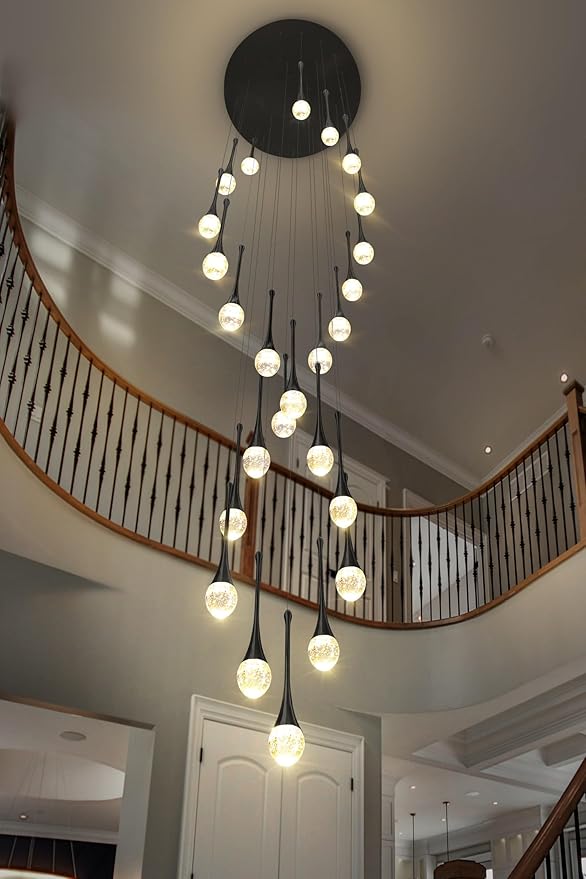 ykolupty Modern Crystal Chandelier 25-Lights Raindrop Chandeliers LED Dimmable High Ceiling Pendant Light Black Large Chadnelier for Foyer Entrance Living Room