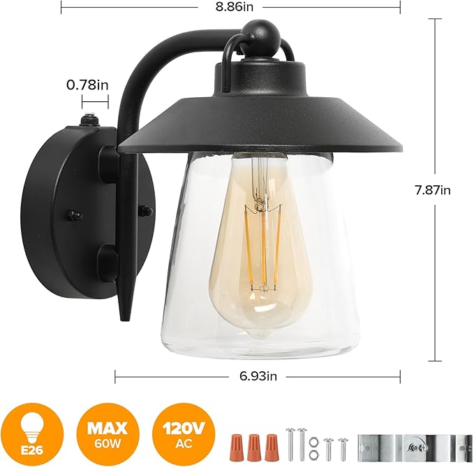 LUTEC Dusk to Dawn Outdoor Indoor Exterior Light Fixture, Farmhouse Barn Wall Sconce, Matte Black Finish Anti-Rust Wall Mount Light, Waterproof Wall lamp with Clear Glass for Porch, Exterior, Patio