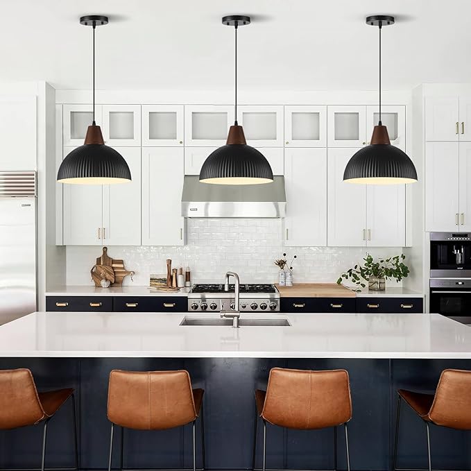 Black Pendant Lights Kitchen Island, 11.8" Dome Pendant Light Fixtures Modern Farmhouse Hanging Light for Dining Room Bedroom Bar Sink