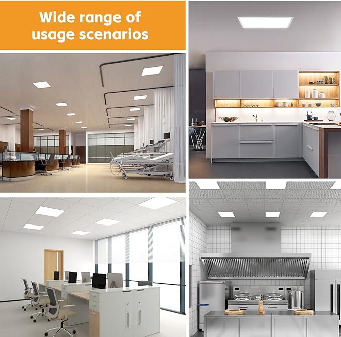 OKQ 2x4 LED Flat Panel Light Drop Ceiling Office Fixture, 5 CCT 3000K-6500K Adjustable & 5 Wattage Selectable,0-10V Dimmable, 2X4 LED Flush Mount Ceiling Light, ETL Listed 6Pack