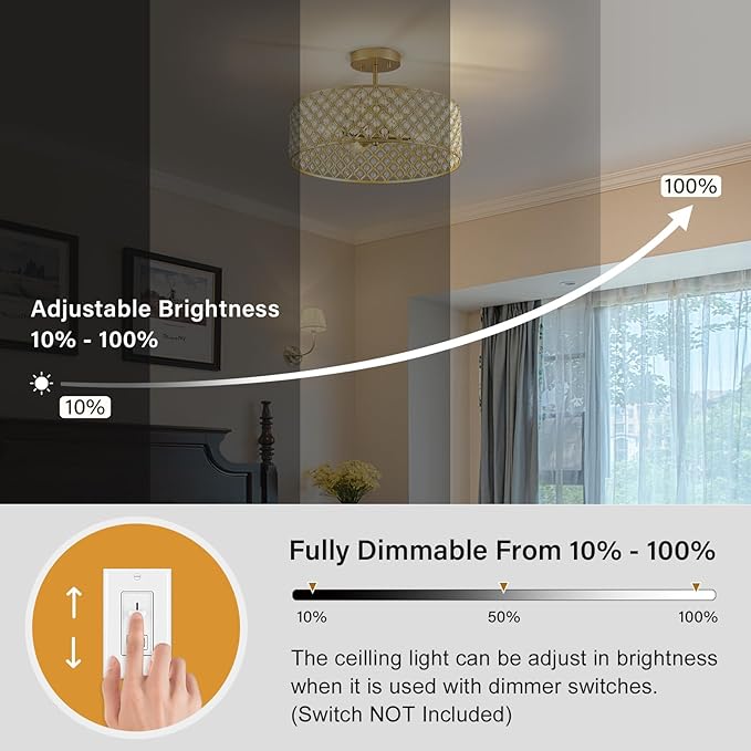 Gold Crystal Ceiling Light Fixture,Modern Semi Flush Mount Ceiling Lighting Fixture,Round Small Chandelier for Dining Room, Hallway, Entryway, Kitchen, Bedroom,Foyer,4 Light,15.7 inch