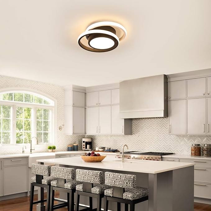 DELIPOP Modern LED Ceiling Light, 36W 2160LM Round Small Ceiling Lamp, (Warm Light, 3000K) Aluminum Close to Ceiling Light Fixture for Hallway, Aisle, Corridor, Bedroom, Kitchen (Black & White)