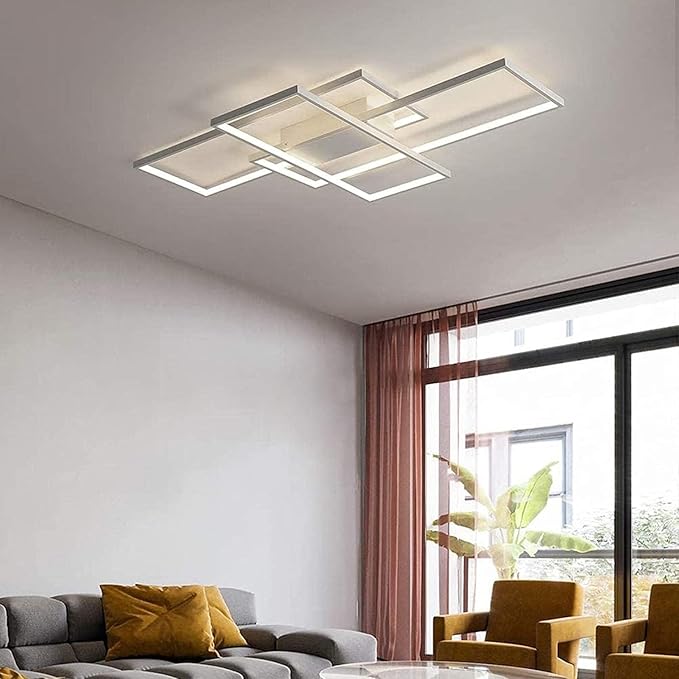 Modern LED Ceiling Light 55" Dimmable White Ceiling Light Fixture with Remote Control Square 82W 3000K-6500K Ceiling Lamp for Kitchen, Living Room, Bedroom