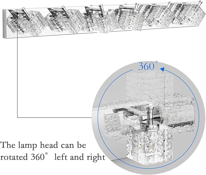 Ralbay Modern Crystal Bathroom Light Fixtures 6 Lights LED Modern Chrome Vanity Light Fixtures Over Mirror Crystal Bathroom Vanity Lights