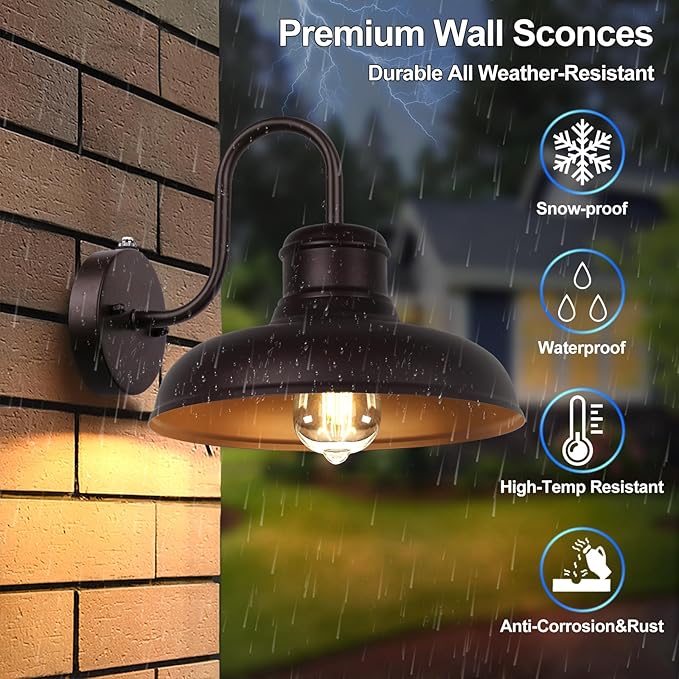 TOBUSA 2-Pack Dusk to Dawn Outdoor Wall Lights, Waterproof Farmhouse Gooseneck Barn Lights, 11.5'' Oil-Rubbed Brown Outside Wall Sconces for House, Porch, Garage