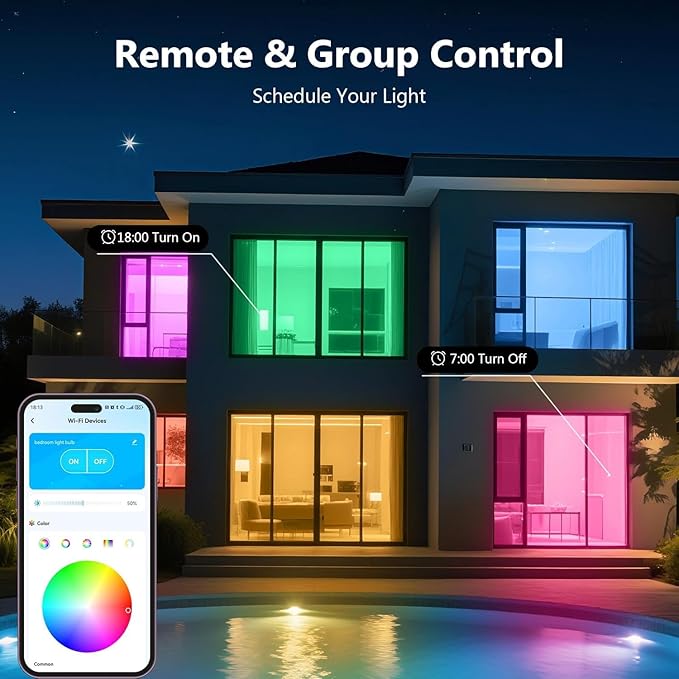 DAYBETTER Smart Light Bulbs, RGBCW Color Changing Smart Bulb Compatible with Alexa & Google Home,Preset Scene, Music Sync, A19 E26 2.4G WiFi Bluetooth Dimmable LED Bulbs, 60W Equivalent, 800LM, 4 Pack