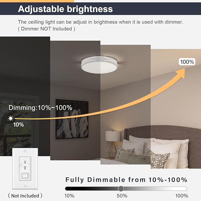 Modern Dimmable LED Flush Mount Ceiling Light, 2700K-6000K Selectable Round Close to Ceiling Lighting Fixtures, Metal Minimalist White Ceiling Lamp for Bedroom, Kitchen, Hallway, Living Room