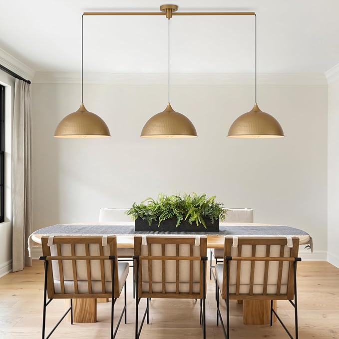 Pendant Lights Kitchen Island, 3-Pack Dome Pendant Light Fixtures with Gold and White Finish Farmhouse Hanging Pendant Light for Dining Room Restaurant Cafe Entryway