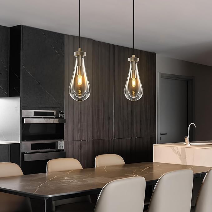 Raindrop Pendant Lights Kitchen Island: Set of 2 Vintage Copper Teardrop Pendants Light - Crystal Hanging Light over Dining Table - Raindrops Lights Fixture for Bedroom Kitchen Island Bulbs Included