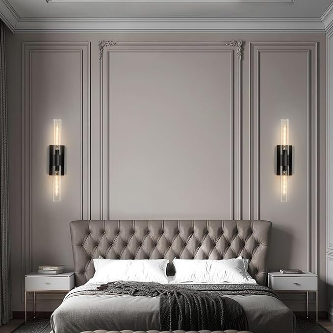 24.8" L Wall Sconces Set of 2, Black Wall Lights Fixtures Morden Cylinder Wall Light for Bathroom Vanity Light Indoor Wall Mounted Lamps for Living Room,Bedroom,Hallway