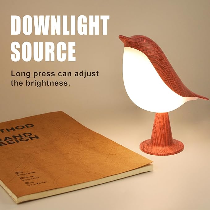 Deogos Small Desk Lamp, Bird Bedside Light with 3 Color Temperature and Touch Sensor, Cordless Kids Night Light, Rechargeable Battery for Bedroom Nightstand Table - Red