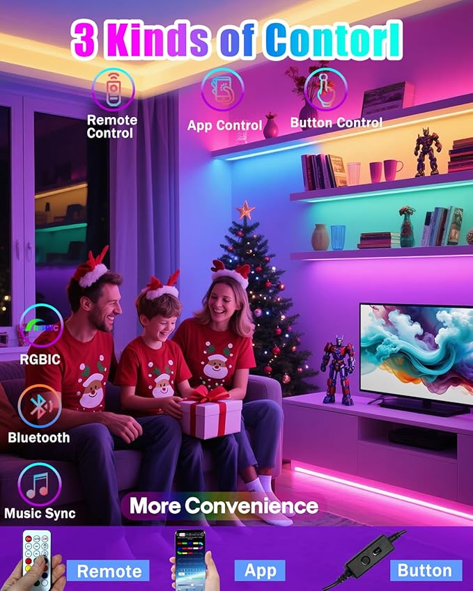 Led Strips Light for Cabinets TV Back Light Strips for Shelves with Remote Control 210 Modes APP for TV Bedroom Home Small Short Led Light Strip 4 Pre-Cut RGB Led Light Strip