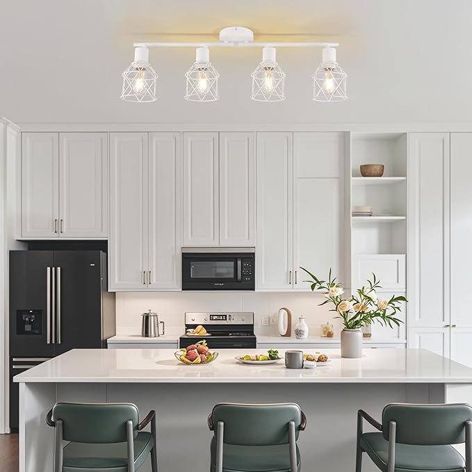 WILON Track Lighting Fixtures, Flush Mount Ceiling Spot Lights Modern Dining Room 4 Light Fixture 4 Way Track Light White Kitchen Rotatable Spotlight for Entryway Living Room