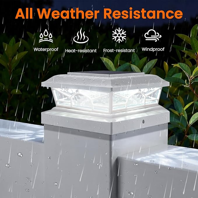 Brightever 4x4 3.5x3.5 Solar Post Cap Lights, 12-Pack Outdoor Solar Powered Fence Post Lights Fit Vinyl/Wood Posts, 2 Modes(Warm/Cool Light), Solar Waterproof Deck Post Lights for Garden, Patio, White