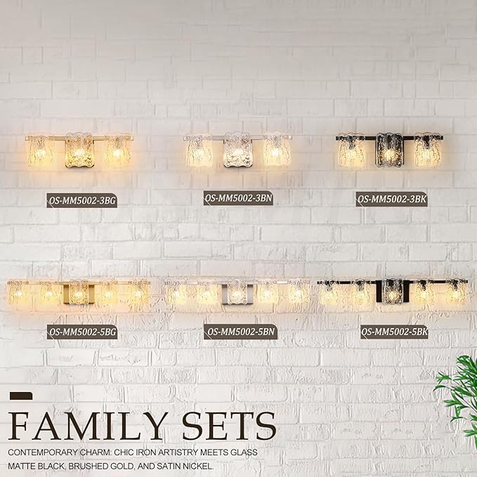 3-Light Bathroom Vanity Light, Brushed Nickel Bathroom Light Fixture Over Mirror with Clear Glass, Modern Bath Wall Sconce Lighting for Bath Restroom, OS-MM5002-3BN