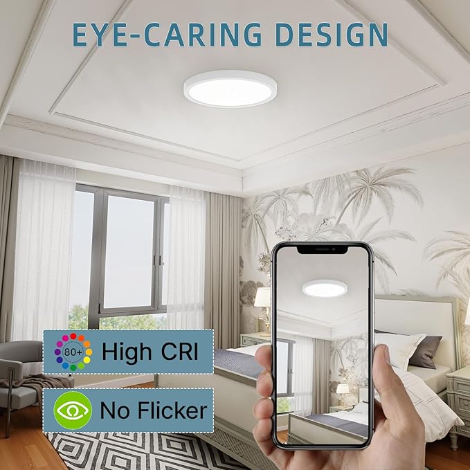 TOPELER 9 Inch LED Flush Mount Ceiling Light, 24W 2000Lm, 5 Color Temperature in One (27K/30K/40K/50K/60K), Dimmable Surface Mount Flat Ceiling Lamps for Bedroom, Kitchen, Dining Room, 2 Pack