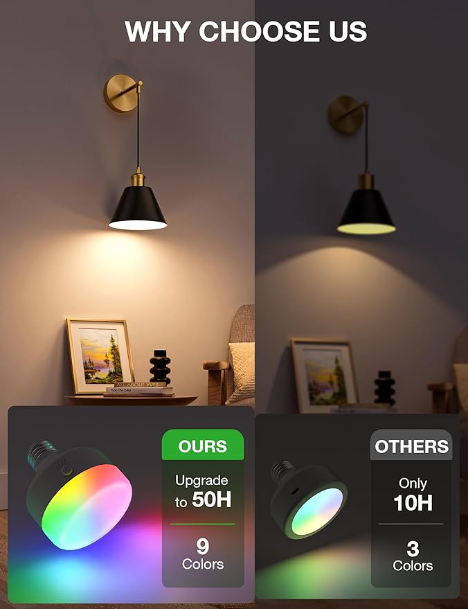 NIORSUN Gold & Black Battery Operated Wall Sconce Set of 2, 5200mAh Dimmable Detachable Bulbs and Remote Wireless Rechargeable Wall Lights, 9 Colors Sconces Wall Decor for Bedroom Living Room Hallway