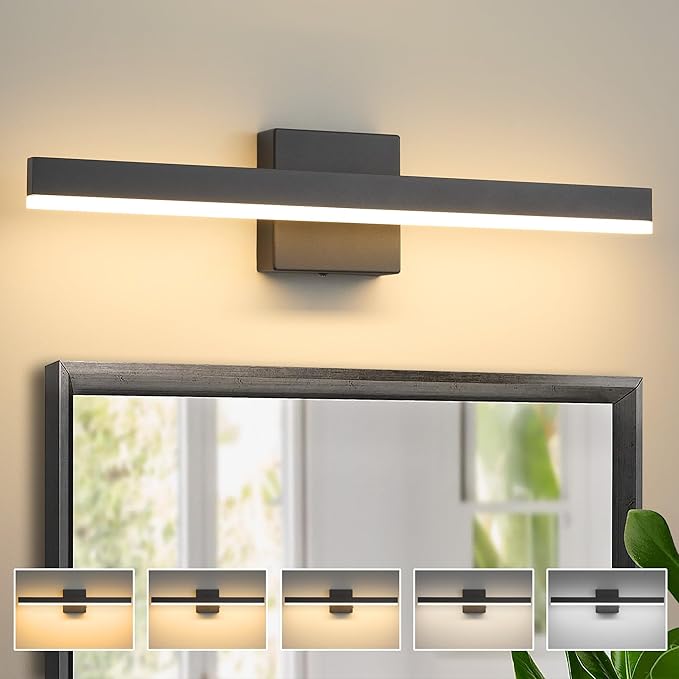 Black Bathroom Vanity Light 23.6 inch, 20W Dimmable 5CCT LED Modern Bathroom Light Fixture Over Mirror Hardwired- ETL Certificated