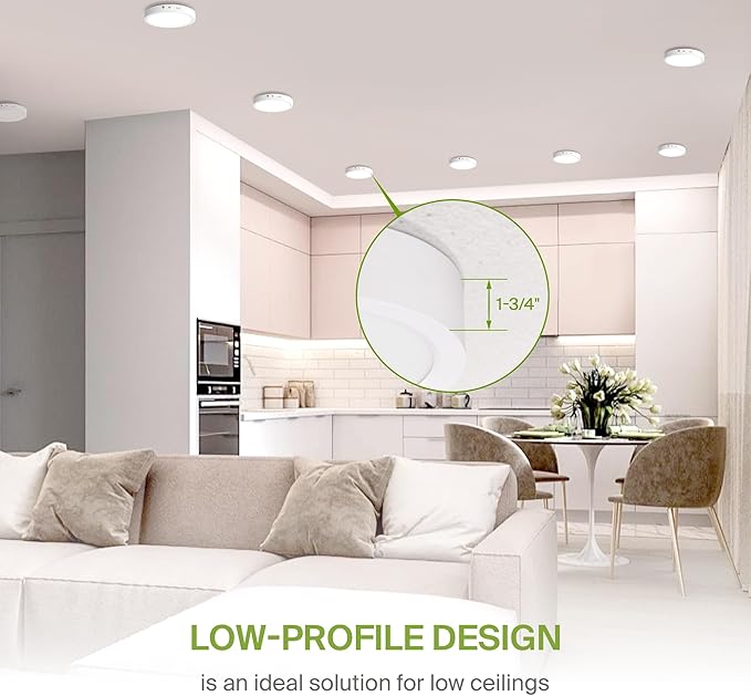 ASD LED 12" Round Flush Mount Ceiling Light Fixture, Low Profile Surface Lighting | 5CCT, Dimmable, Battery Backup, ETL Listed | 24W 2100LM 2700-6000K 120V | Kitchen, Hallway Lamp | White, 6 Pack