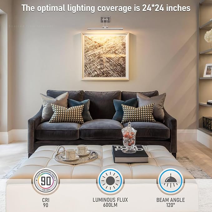 LEONLITE 3CCT Dimmable LED Picture Light, 2700K/3000K/4000K Selectable, CRI90 Swivel Full Metal Picture Frame Light for Wall Art, Painting, Artwork, Portrait, Plug-in & Hardwired, Satin Nickel