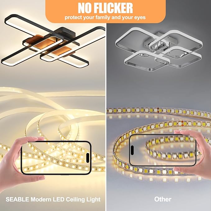 37.4" Modern LED Ceiling Lights with Remote Control 160W Dimmable Wood Ceiling Light Chandeliers, 3000K–6500K Large Close to Ceiling Lighting Fixture for Living Room Bedroom Kitchen