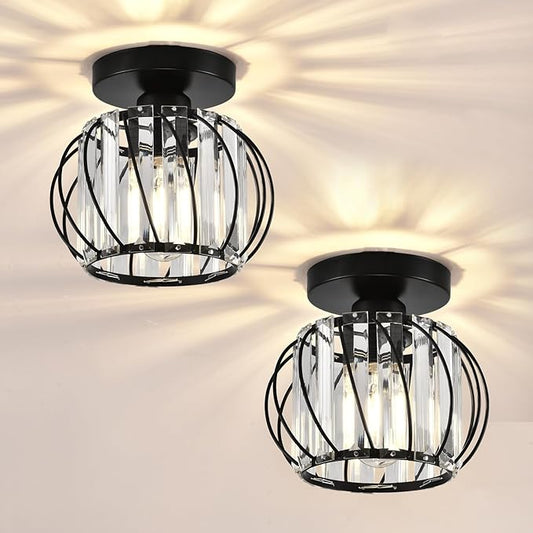 Crystal Ceiling Light - Black Crystal Chandelier for Kitchen, Hallway, Entrance, Balcony, Dining, Living, Bar, Farmhouse