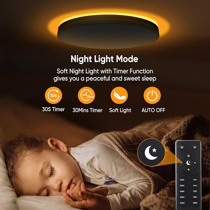 Lightania 18 Inch Flush Mount Ceiling Light with Remote Control & Night Light, 5CCT Dimmable Ceiling Light Fixture, 43W 4300LM 2700K-6500K Adjustable LED Ceiling Lights for Bedroom Kitchen Living Room