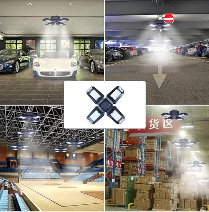 LED Garage Lights with Motion Sensor - 12000 Lumen 6500K Daylight 120W, Four Leaf Garage Organization Ceiling Lighting, Pack of 2